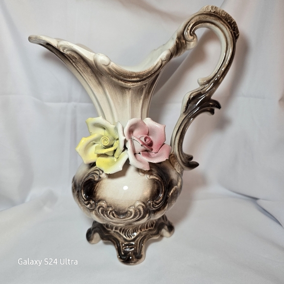 Vintage Capodimonte Italy Porcelain Vase 12" 3D Floral Roses - Picture 1 of 13